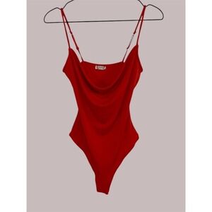 Intimately Free People NWOT Red Cowl Neck Spaghetti Strap Bodysuit Size‎ Small